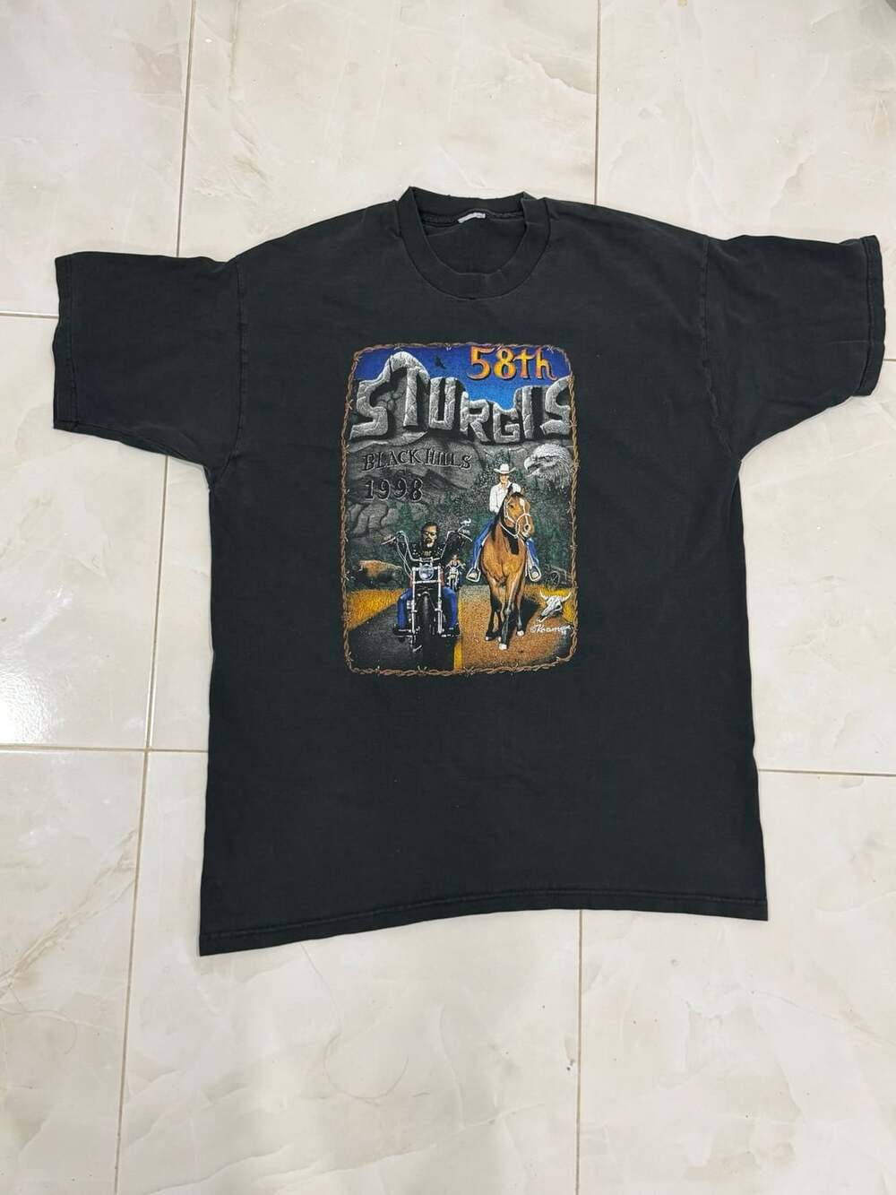 Vintage 1998 Sturgis Black Hills Rally T-Shirt Black Graphic Tee